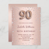 90歳の誕生日バラ金ゴールドディアモンバルーンスクリプト ポストカード (正面/裏面)