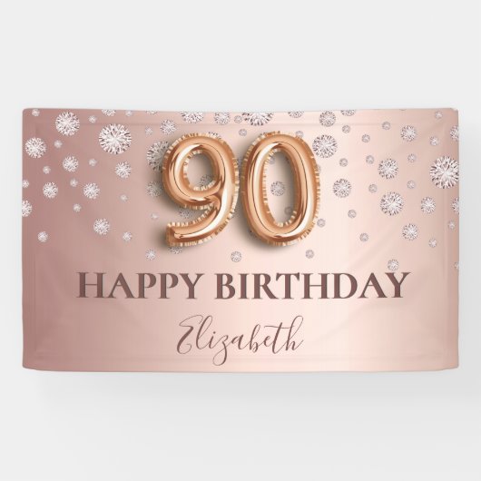 90歳の誕生日バラ金ゴールドバルーンスクリプト 横断幕 (横)