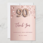 90歳の誕生日バラ金ゴールドピンク サンキューカード (正面)