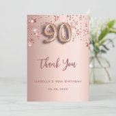 90歳の誕生日バラ金ゴールドピンク サンキューカード (スタンド正面)