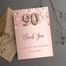 90歳の誕生日バラ金ゴールドピンク サンキューカード
