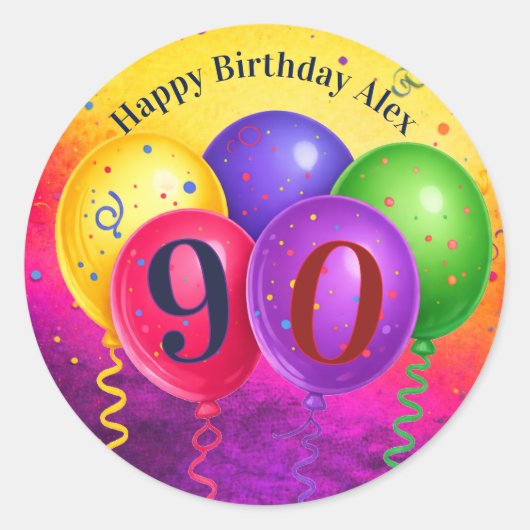 90歳の誕生日バルーン・コンフェティパーティー ラウンドシール (正面)