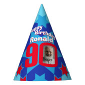 90歳の誕生日パーソナライズされた写真スター名hat パーティーハット (正面)