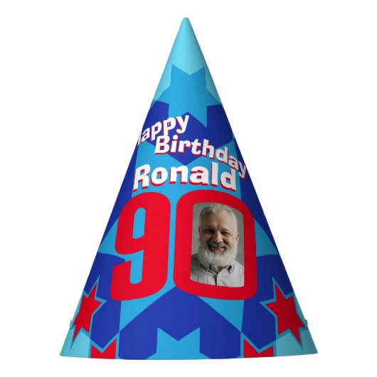 90歳の誕生日パーソナライズされた写真スター名hat パーティーハット (正面)