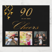 90歳の誕生日パーティカスタムー写真黒金ゴールド応援 スパークリングワインラベル (シングルラベル)