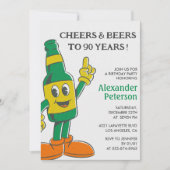 90歳の誕生日パーティーのためのおもしろいビンテージ ビール 男性向けの招待状 招待状 (正面)