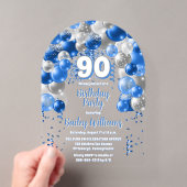 90歳の誕生日パーティーのブルー祝祭バルーン アクリル招待状 (インサイチュ (ポータブル))