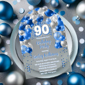 90歳の誕生日パーティーのブルー祝祭バルーン アクリル招待状