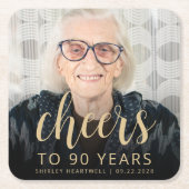 90歳の誕生日パーティーの写真で乾杯 スクエアペーパーコースター (正面)