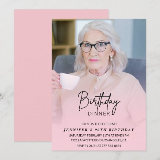 90歳の誕生日パーティーの招待状 誕生日会の写真 招待状 (正面/裏面)
