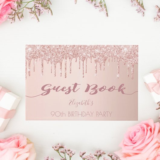 90歳の誕生日パーティーバラ金ゴールドグリッターピンク ゲストブック