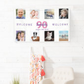 90歳の誕生日パーティー写真コラージュ女性ホワイト 横断幕 (インサイチュ)