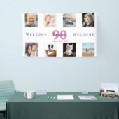 90歳の誕生日パーティー写真コラージュ女性ホワイト 横断幕 (トレードショー)