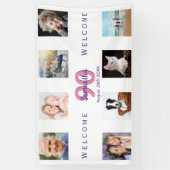 90歳の誕生日パーティー写真コラージュ女性ホワイト 横断幕 (縦)