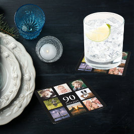 90歳の誕生日パーティー写真コラージュ男ブラック スクエアペーパーコースター