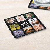 90歳の誕生日パーティー写真コラージュ男ブラック スクエアペーパーコースター (アングル)