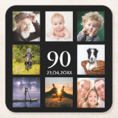 90歳の誕生日パーティー写真コラージュ男ブラック スクエアペーパーコースター (正面)