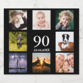 90歳の誕生日パーティー写真コラージュ男ブラック ビールラベル (シングルラベル)