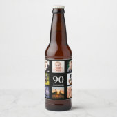 90歳の誕生日パーティー写真コラージュ男ブラック ビールラベル (正面)