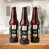 90歳の誕生日パーティー写真コラージュ男ブラック ビールラベル