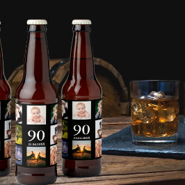 90歳の誕生日パーティー写真コラージュ男ブラック ビールラベル