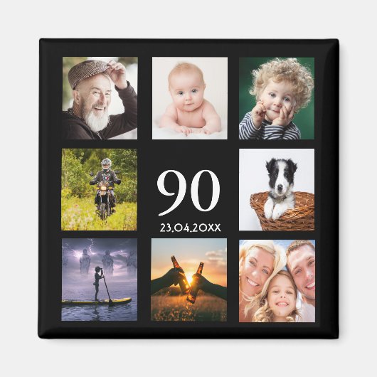 90歳の誕生日パーティー写真コラージュ男ブラック マグネット (正面)