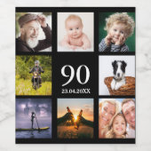 90歳の誕生日パーティー写真コラージュ男ブラック ワインラベル (シングルラベル)
