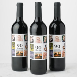 90歳の誕生日パーティー写真コラージュ男 ワインラベル