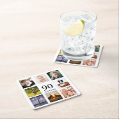 90歳の誕生日パーティー写真コラージュ白 スクエアペーパーコースター (インサイチュ)