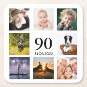 90歳の誕生日パーティー写真コラージュ白 スクエアペーパーコースター (正面)
