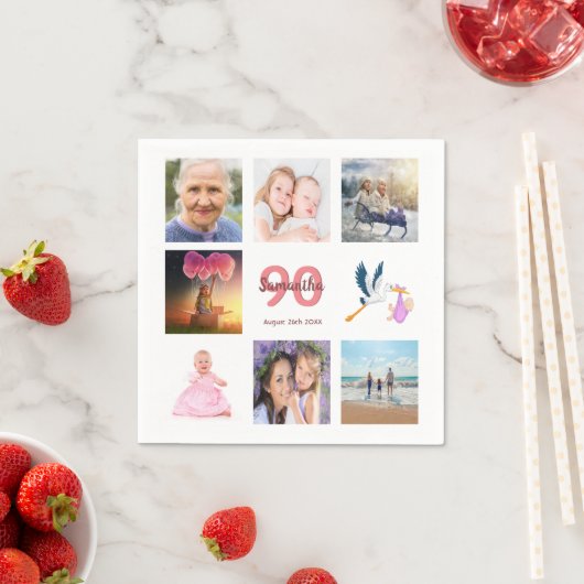 90歳の誕生日パーティー写真コラージュ スタンダードカクテルナプキン (インサイチュ)