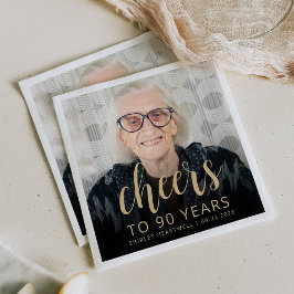 90歳の誕生日パーティー写真ゴールドスクリプト乾杯 スタンダードカクテルナプキン