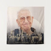 90歳の誕生日パーティー写真ゴールドスクリプト乾杯 タペストリー (正面)