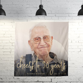 90歳の誕生日パーティー写真ゴールドスクリプト乾杯 タペストリー