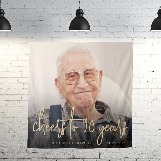 90歳の誕生日パーティー写真ゴールドスクリプト乾杯 タペストリー