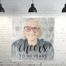 90歳の誕生日パーティー写真ブラックスクリプト乾杯 タペストリー