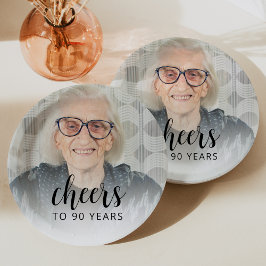90歳の誕生日パーティー写真ブラックスクリプト乾杯 ペーパープレート