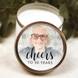 90歳の誕生日パーティー写真　おめでとうのブラックスクリプト ラウンドシール