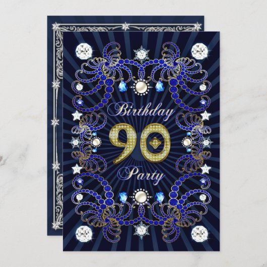 90歳の誕生日パーティー招待状と宝石の塊 招待状 (正面/裏面)