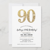 90歳の誕生日パーティー招待状モダン金ゴールドグリッター 招待状 (正面)