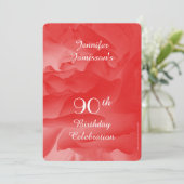 90歳の誕生日パーティー招待状、コーラルピンクのバラ 招待状 (スタンド正面)