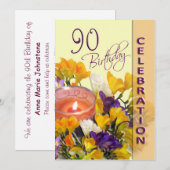 90歳の誕生日パーティー招待状 - フリージアのキャンドル 招待状 (正面/裏面)
