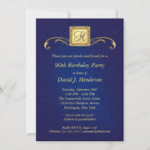 90歳の誕生日パーティー招待状 - 青いモノグラム 招待状 (裏面)