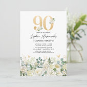 90歳の誕生日パーティー グリーンとホワイトのフラワー 招待状 (スタンド正面)
