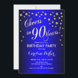 90歳の誕生日パーティー - ゴールド ロイヤルブルー 招待状<br><div class="desc">女性または男性のための90歳の誕生日パーティーの招待状。偽のグリッターゴールドとロイヤルブルーのエレガントなデザイン。スクリプトフォントと紙吹雪が特徴です。 90年におめでとう！スタイリッシュなマイルストーン誕生日パーティーのお祝いに最適です。</div>