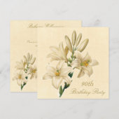 90歳の誕生日パーティー シックなビンテージ リリーの花 招待状 (正面/裏面)