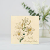 90歳の誕生日パーティー シックなビンテージ リリーの花 招待状 (スタンド正面)