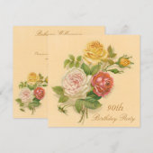 90歳の誕生日パーティー シック ヴィンテージ ローズ 招待状 (正面/裏面)