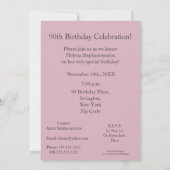 90歳の誕生日パーティー - ピンクのバラの花束 招待状 (裏面)