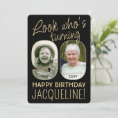 90歳の誕生日パーティー ブラック&ゴールド 2枚の写真 招待状 (スタンド正面)